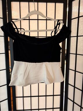 Lulus Black and White Off-Shoulder Peplum Top